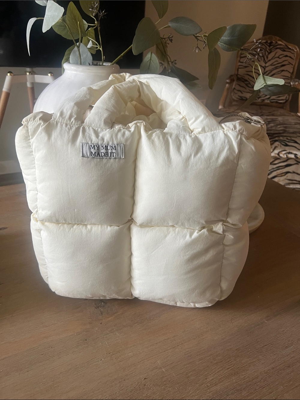 MY MUM MADE IT IVORY PUFFER TOTE BAG